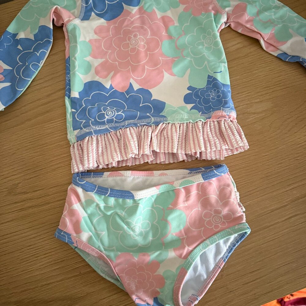 Ruffle Butts Ruffle Hem Rash Guard 2-Piece - Floral - Size 12-18 Months